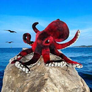 Fiesta Red/Black Octopus Squid Plush Ocean Sea Life Stuffed Animal Realistic 12"